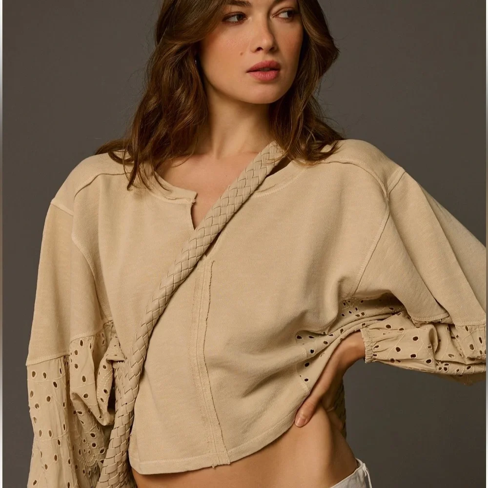 Pilcro Batwing Eyelet Sweatshirt Size XL